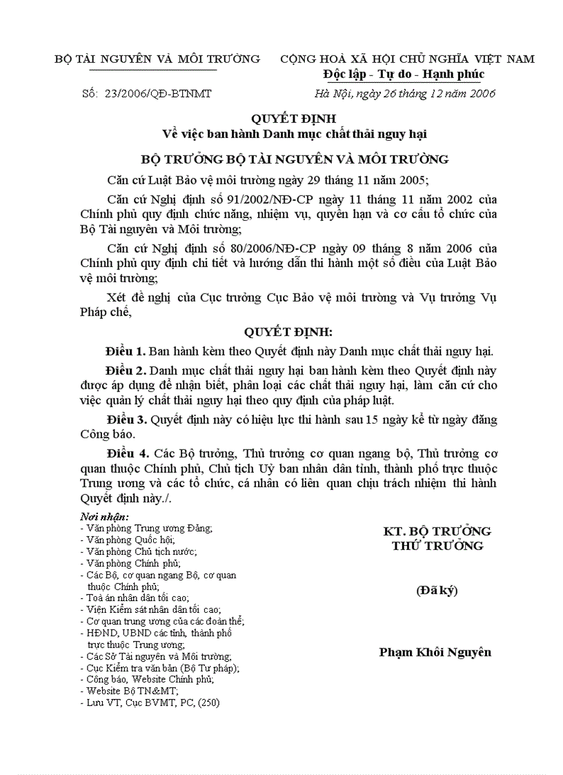 image for page Danh mục chất thải nguy hại