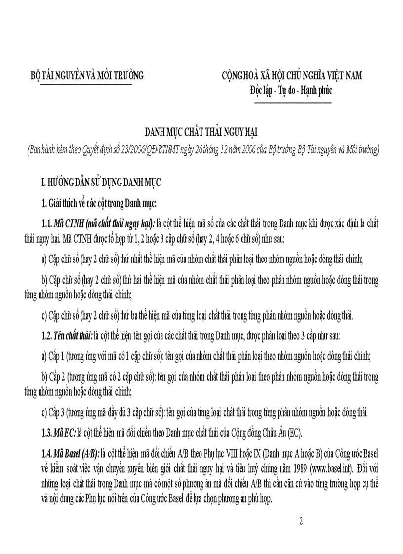 image for page Danh mục chất thải nguy hại