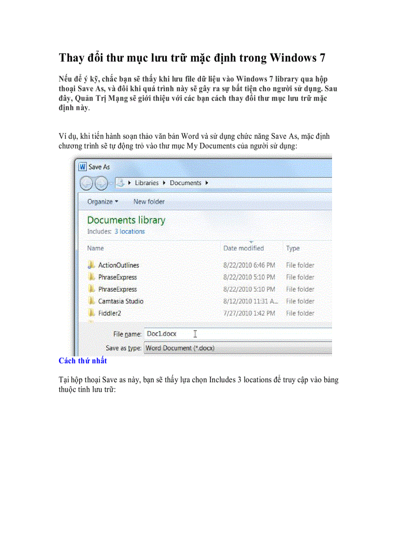 Thay đổi thư mục lưu trữ mặc định trong Windows 7