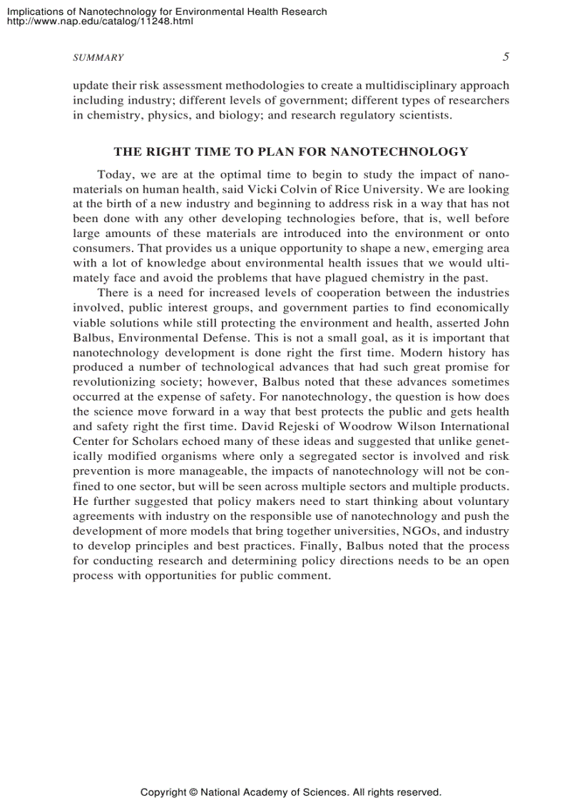 image for page Implications of Nanotechnology for Environmental Health Research