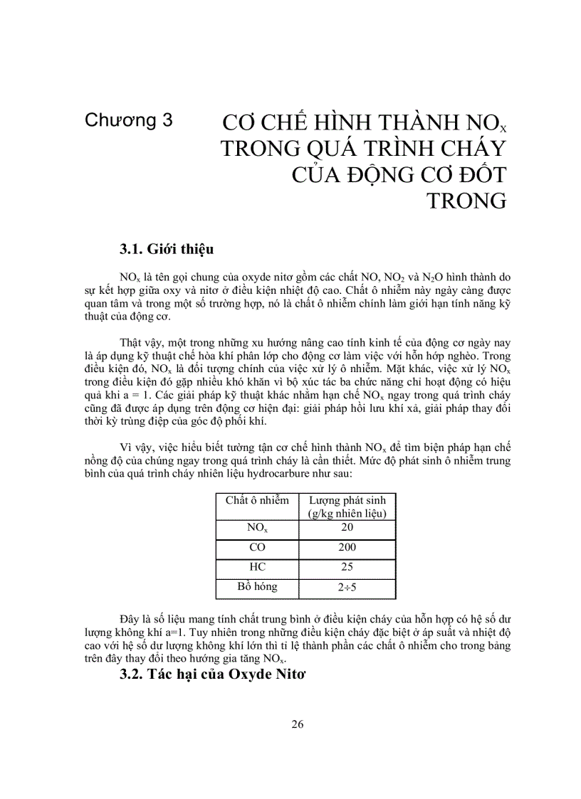 Cơ chế hình thành NOx trong quá trình cháy của động cơ đốt trong