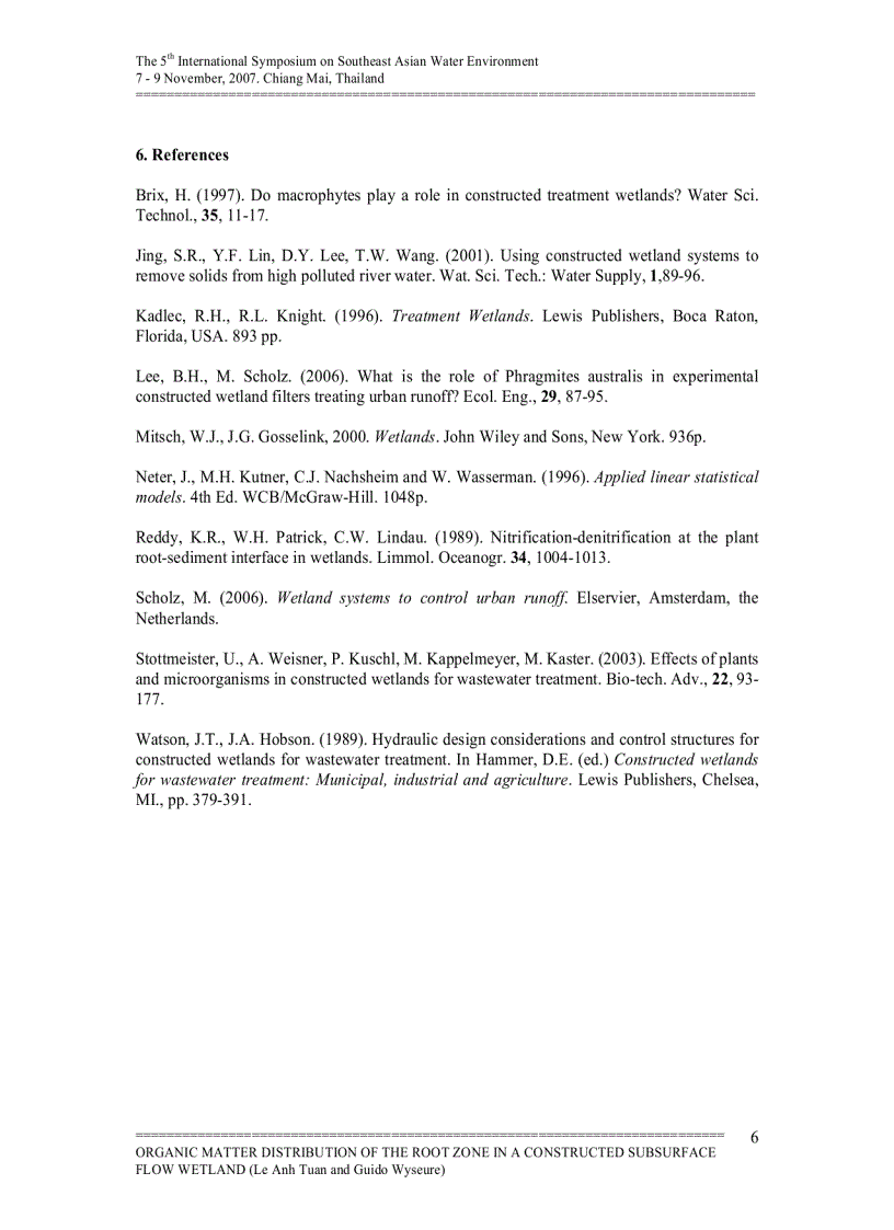 image for page Organic matter distribution of the root zone in a constructed subsuface flow wetland