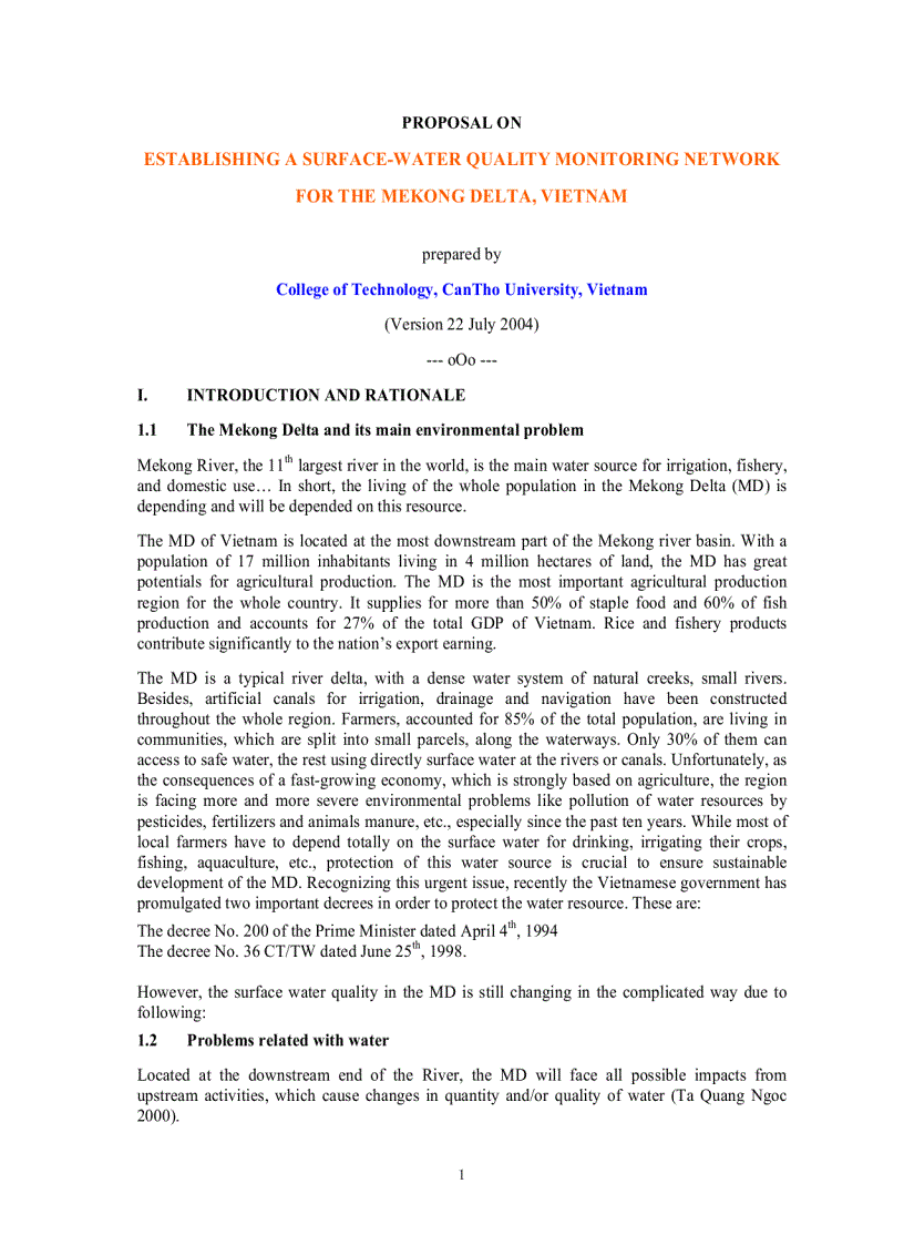 image for page Establishing a surface water quality monitoring network for the Mekong delta Vietnam