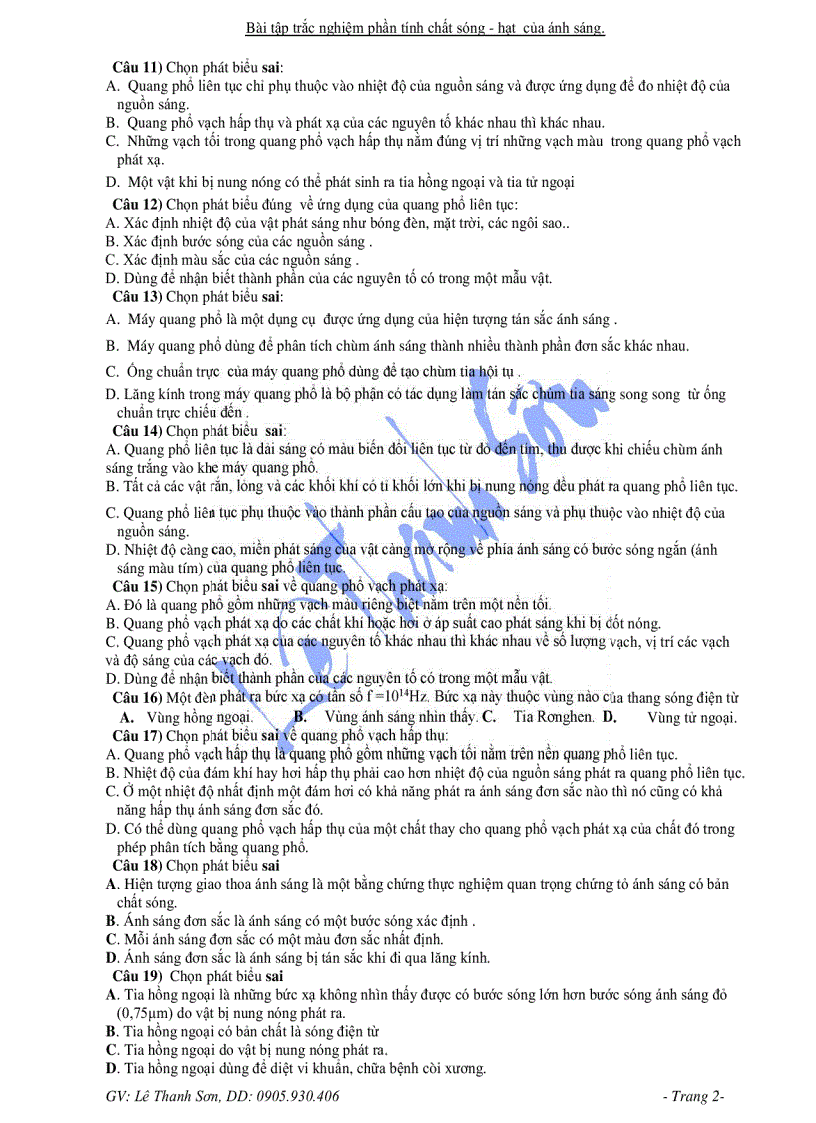 image for page Trắc nghiệm Vật lý 12 Tính chất Sóng và hạt của ánh sáng