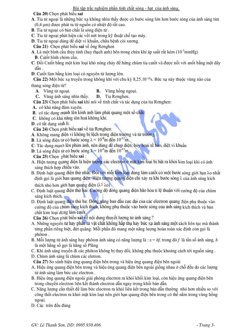 image for page Trắc nghiệm Vật lý 12 Tính chất Sóng và hạt của ánh sáng