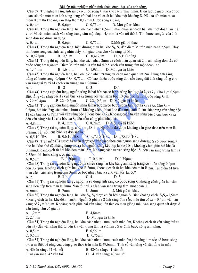 image for page Trắc nghiệm Vật lý 12 Tính chất Sóng và hạt của ánh sáng