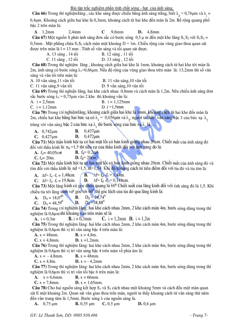 image for page Trắc nghiệm Vật lý 12 Tính chất Sóng và hạt của ánh sáng