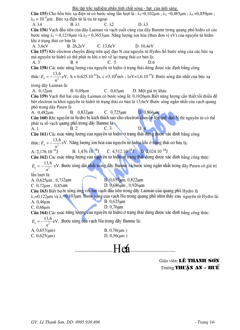 image for page Trắc nghiệm Vật lý 12 Tính chất Sóng và hạt của ánh sáng