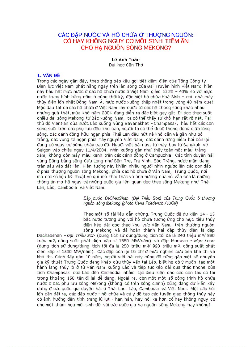 image for page Các đập nước và hồ chứa ở thượng nguồn