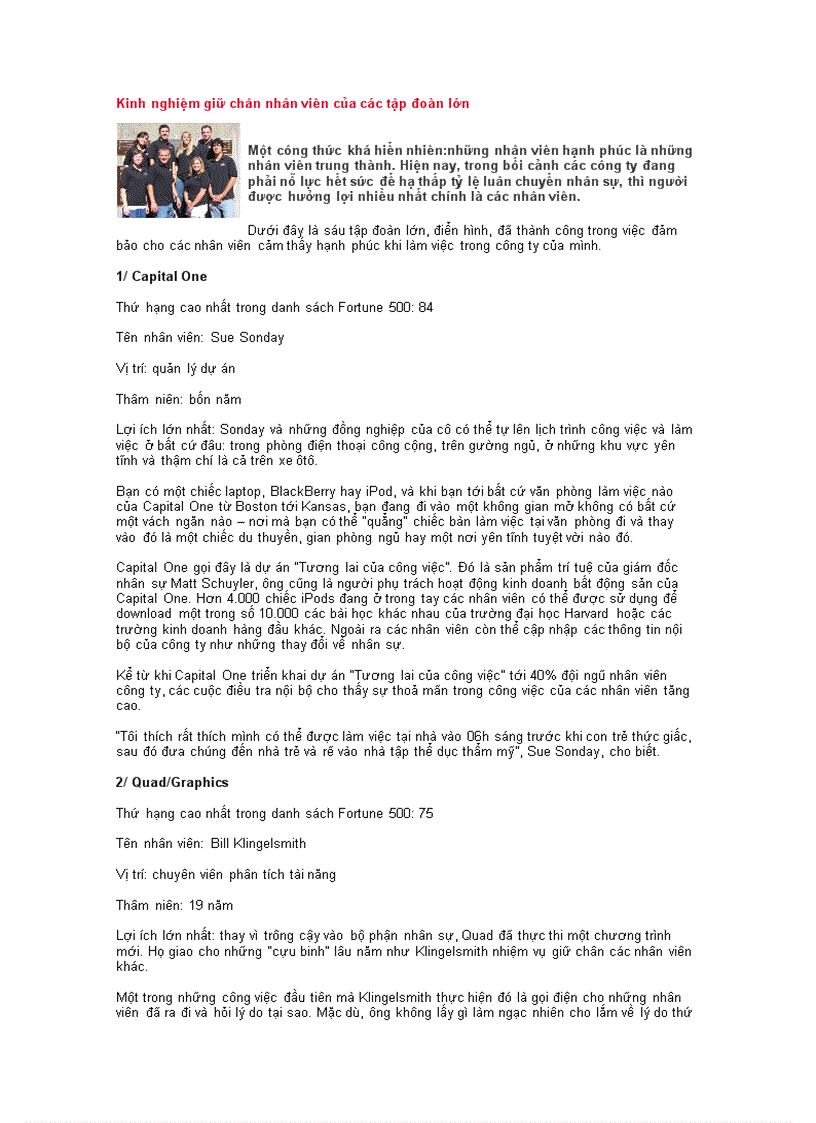 image for page Kinh nghiệm giữ chân nhân viên của các tập đoàn lớn