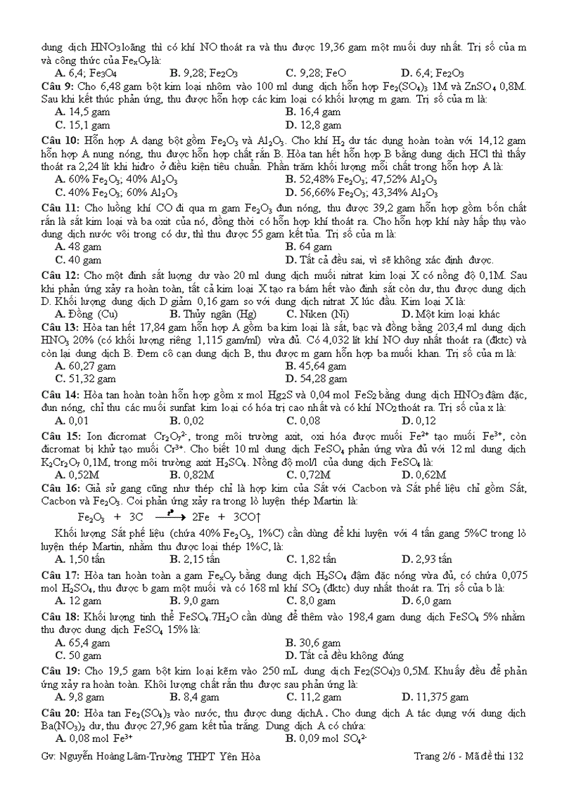 image for page Đề thi trắc nghiệm Hóa học 12 Chuyên đề Fe