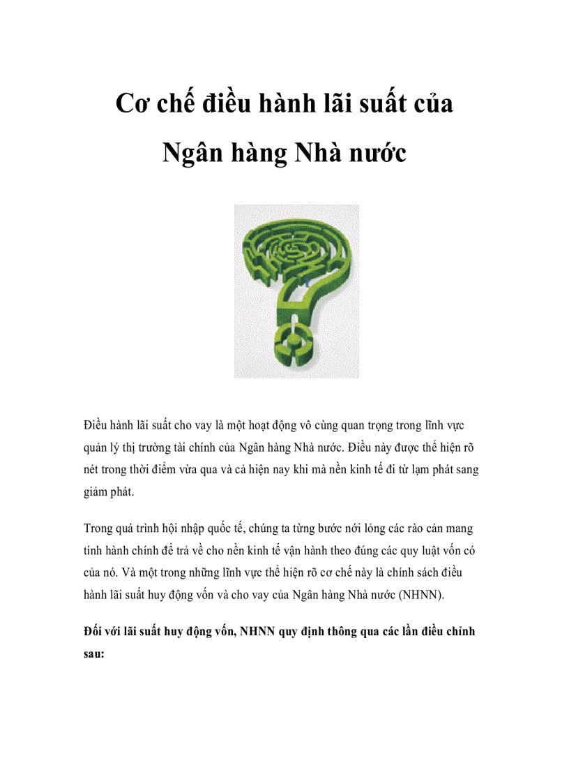 image for page Cơ chế điều hành lãi suất của Ngân hàng Nhà nước