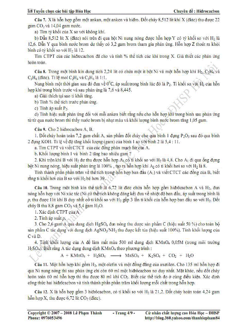 image for page Tổng hợp bài tập ôn Hóa học 12 Chuyên đề Hidrocacbon