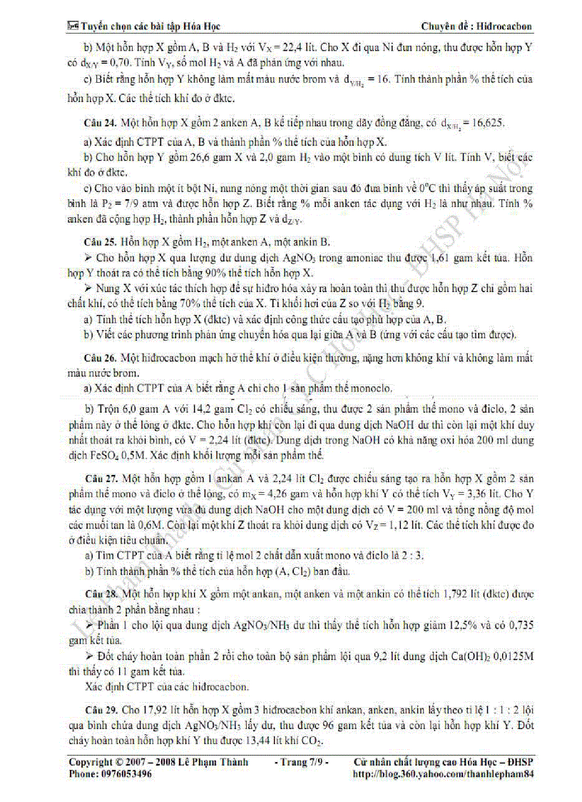 image for page Tổng hợp bài tập ôn Hóa học 12 Chuyên đề Hidrocacbon