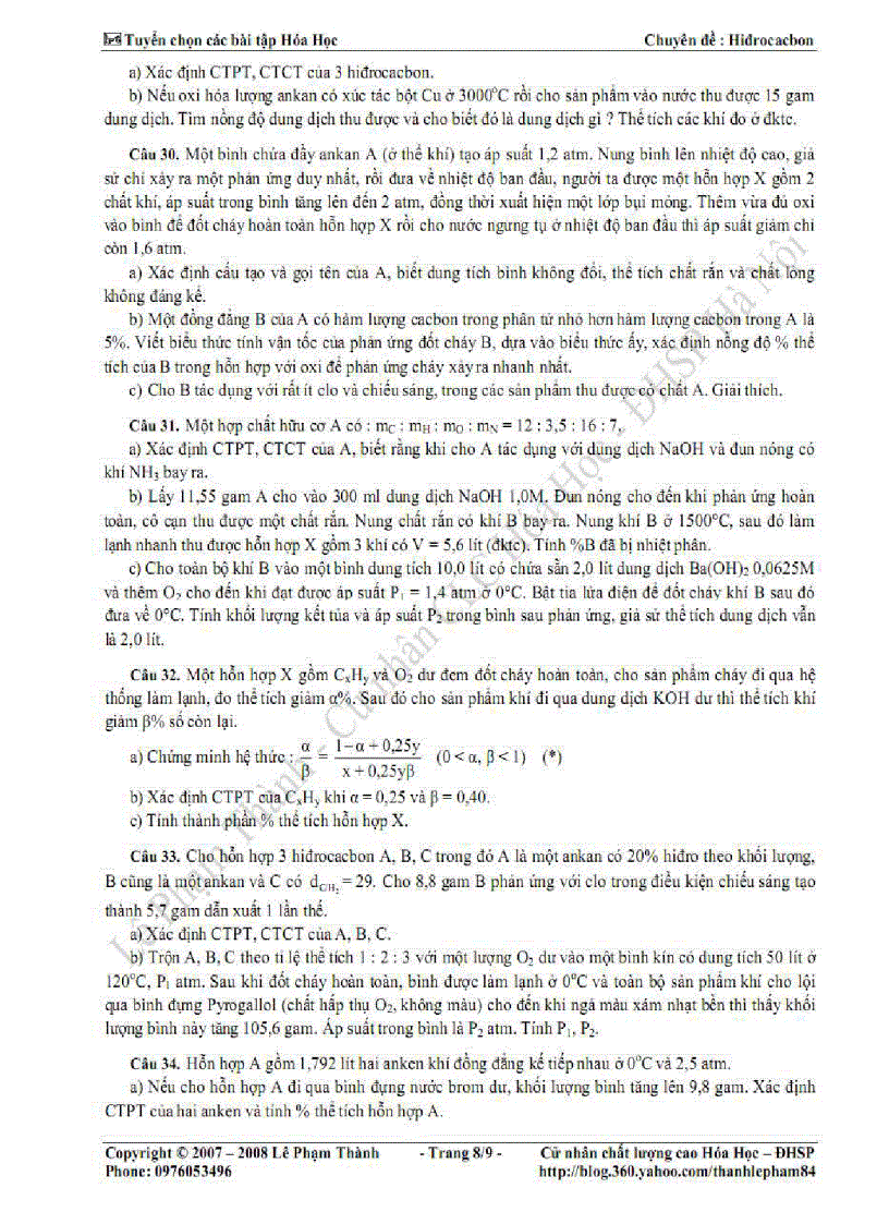 image for page Tổng hợp bài tập ôn Hóa học 12 Chuyên đề Hidrocacbon