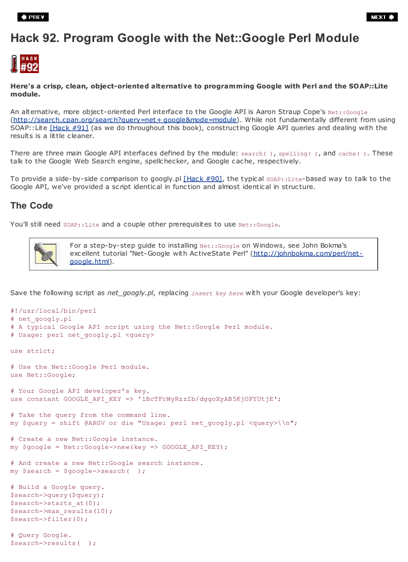 image for page Program Google with the Net Google Perl Module