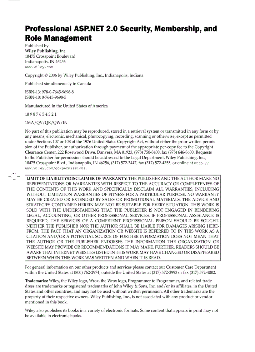 image for page Professional ASP NET 2 0 Security Membership and Role Management