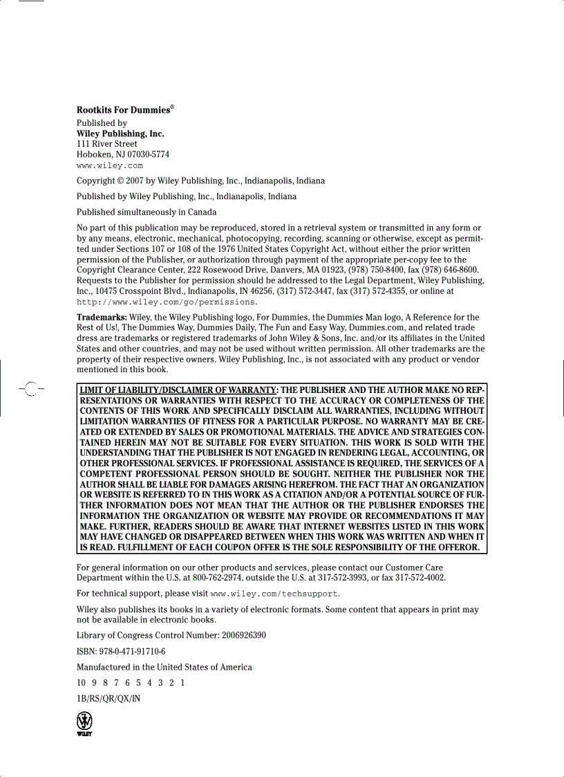 image for page Rootkits FOR DUMmIES