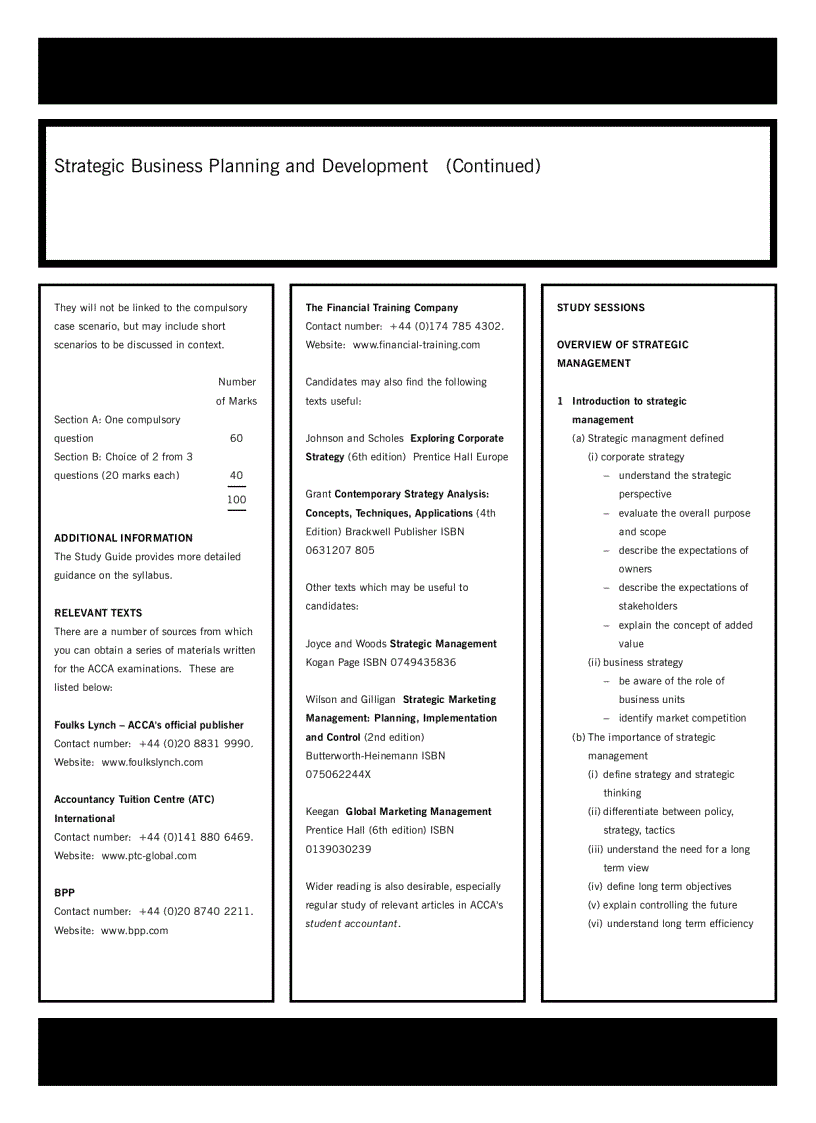 image for page Acca test book Strategic Business Planning and Development