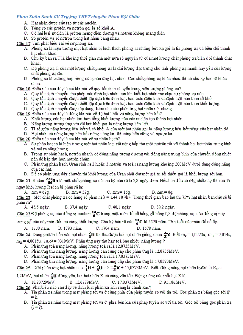 image for page Bài kiểm tra trắc nghiệm môn Vật lý 12 THPT chuyên Phan Bội Châu