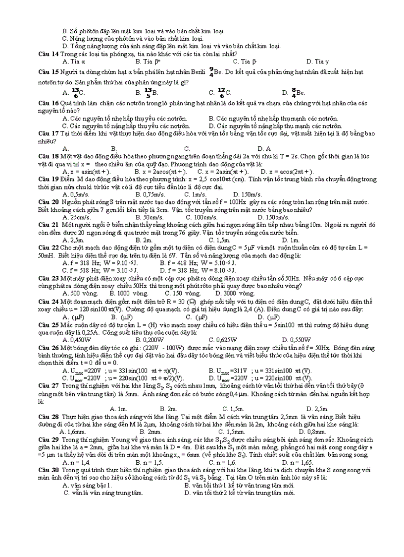 image for page Đề thi thử đại học môn Vật lý 12 THPT chuyên Phan Bội Châu Nghệ An