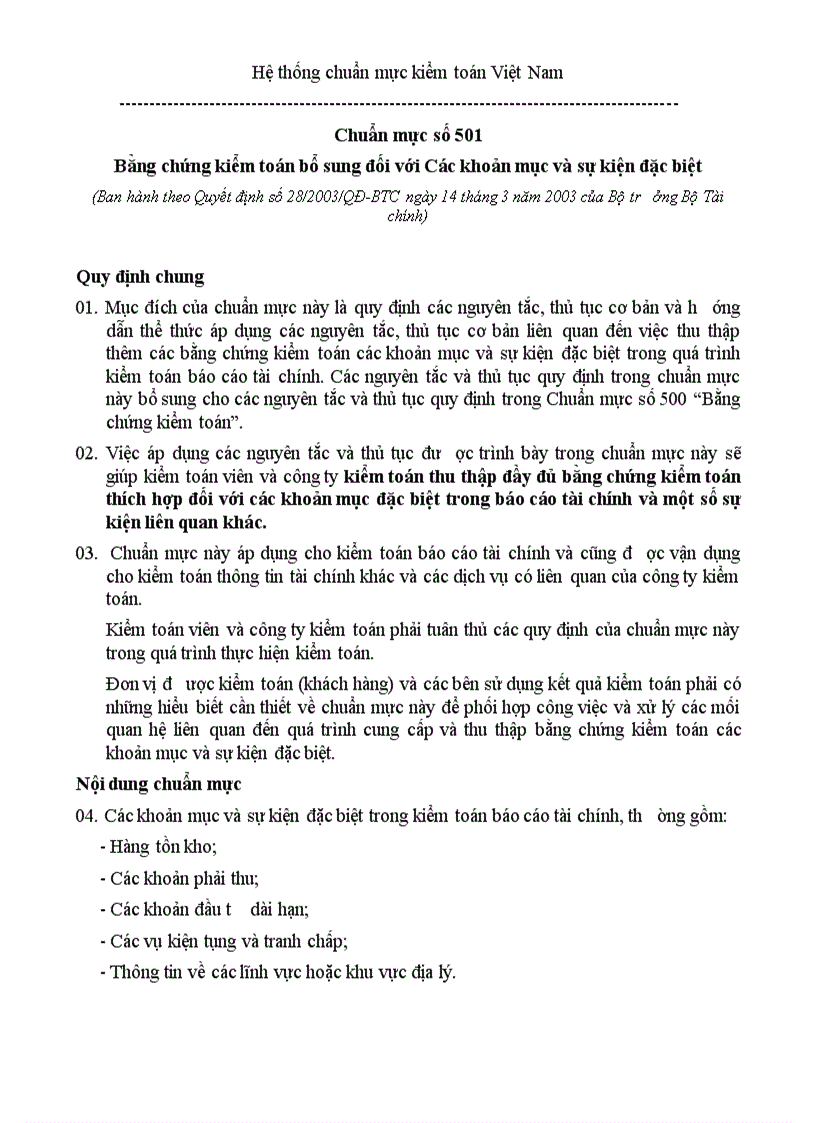 Bằng chứng kiểm toán bổ sung 2003