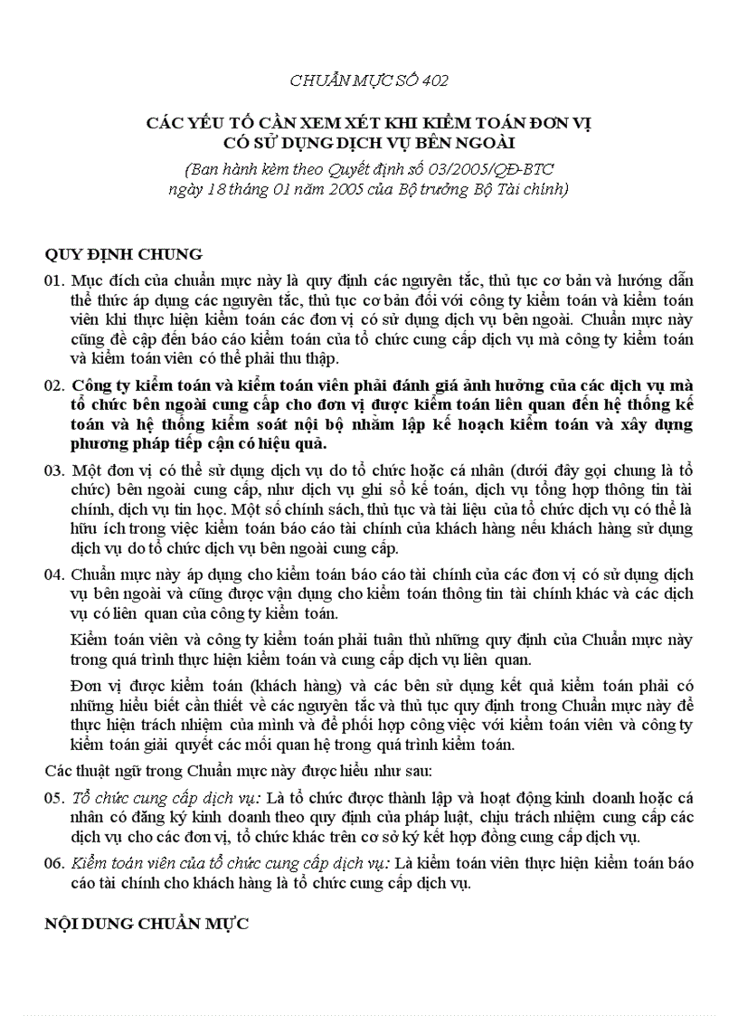 image for page Các yếu tố cần xem xét khi kiểm toán đơn vị có sử dụng dịch vụ bên ngoài 2005