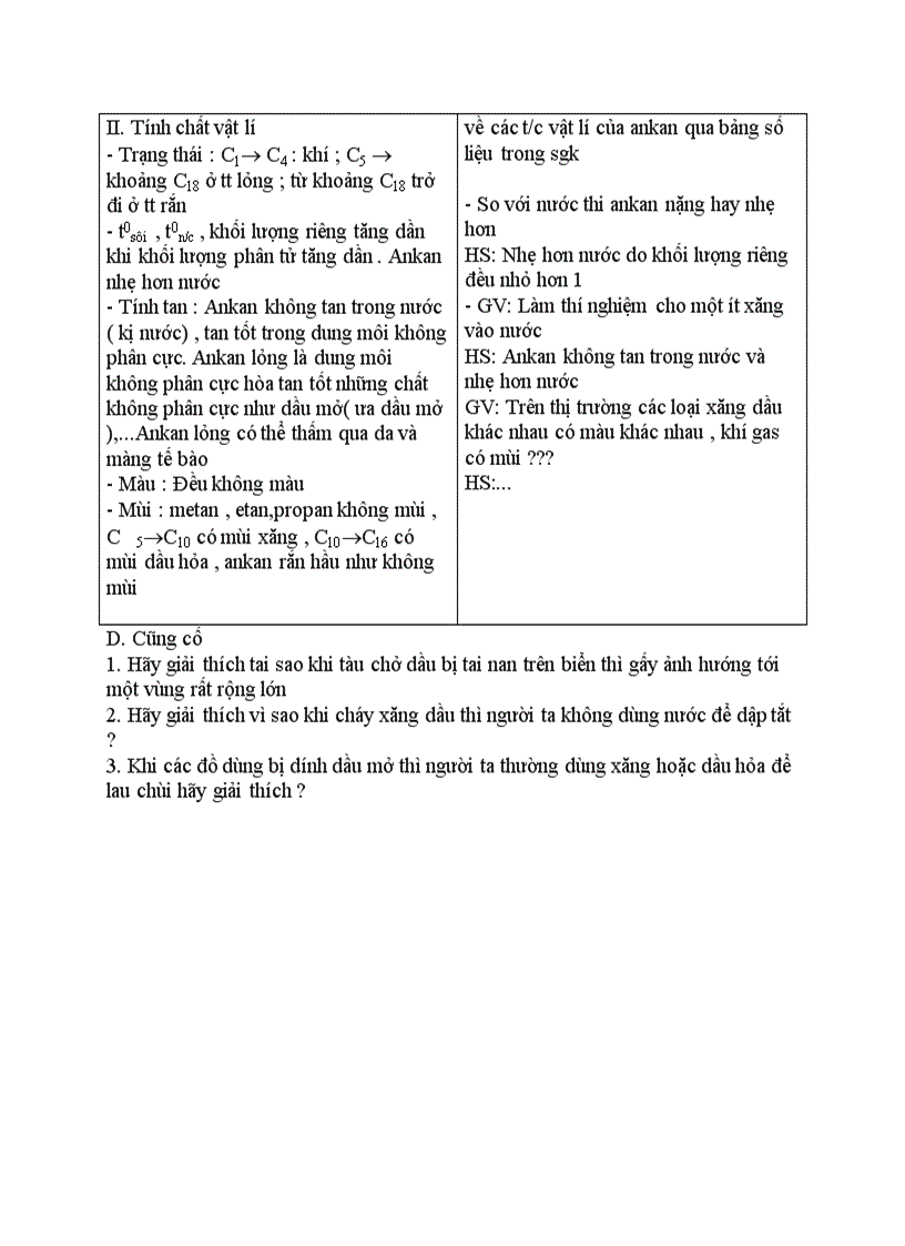 image for page Hóa học Ankan Cấu trúc phân tử và tính chất vật lí