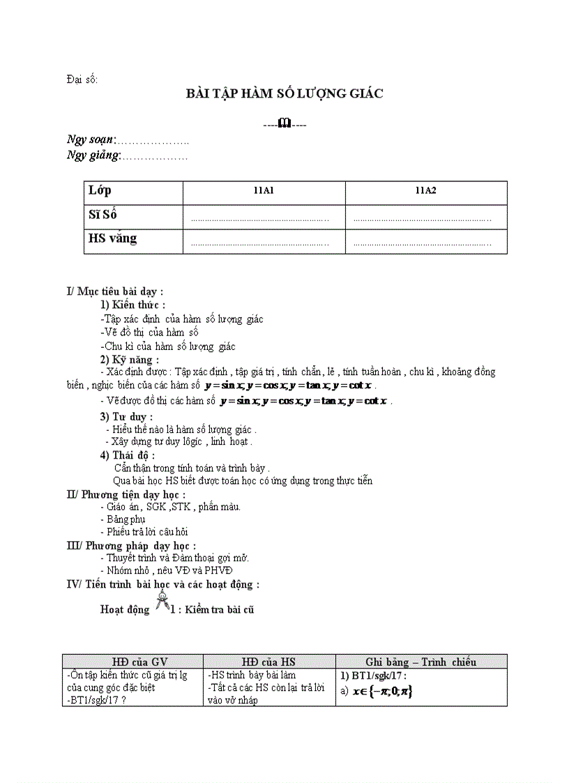 image for page Đại số BÀI TẬP HÀM SỐ LƯỢNG GIÁC