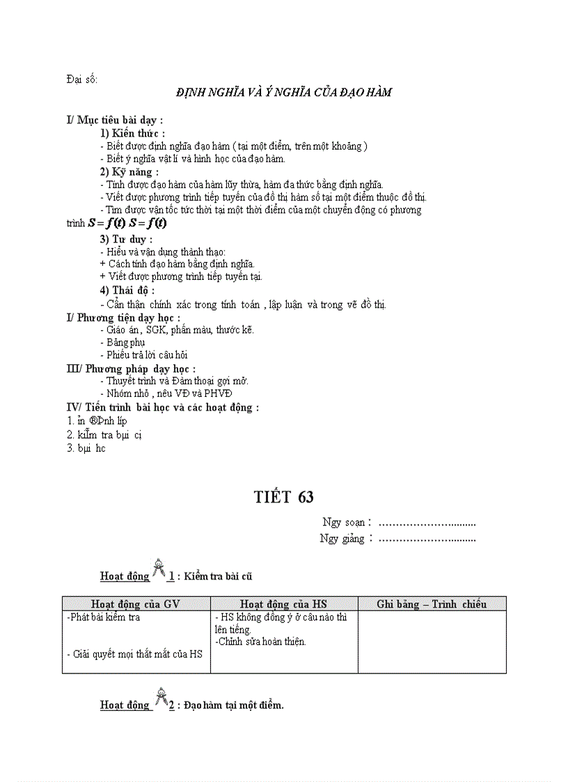 image for page Đại số ĐỊNH NGHĨA VÀ Ý NGHĨA CỦA ĐẠO HÀM