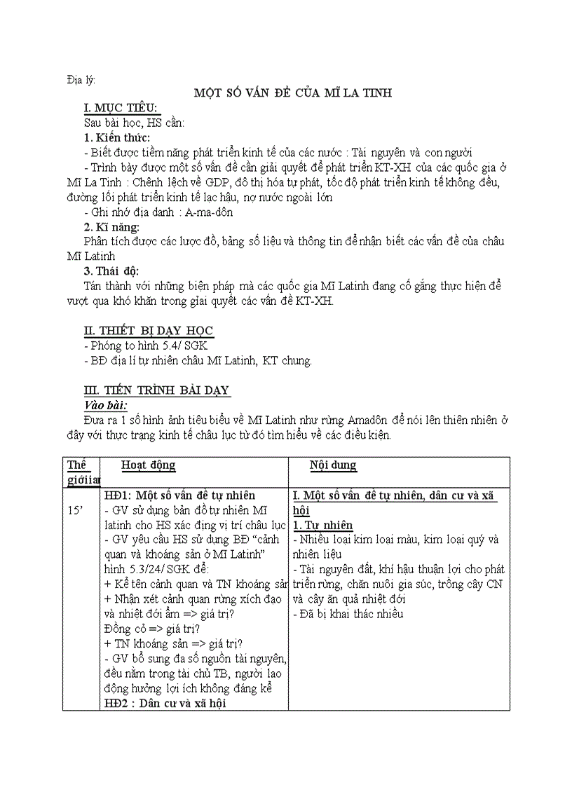 image for page Địa lý MỘT SỐ VẤN ĐỀ CỦA MĨ LA TINH