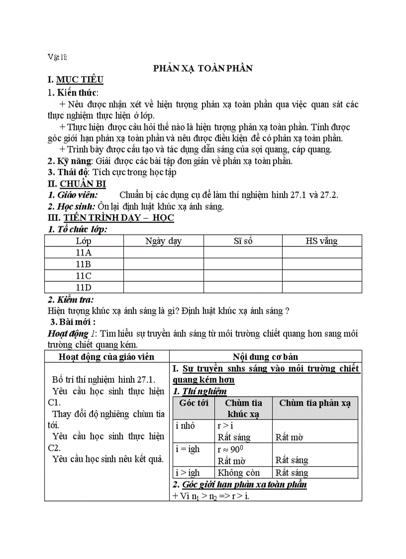 image for page Vật lý PHẢN XẠ TOÀN PHẦN