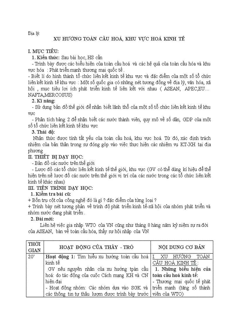 image for page Địa lý XU HƯỚNG TOÀN CẦU HOÁ KHU VỰC HOÁ KINH TẾ