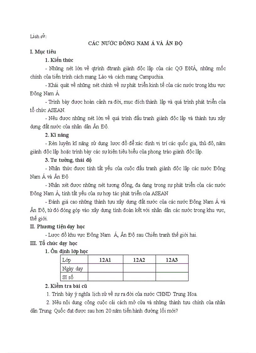 image for page Lịch sử CÁC NƯỚC ĐÔNG NAM Á VÀ ẤN ĐỘ