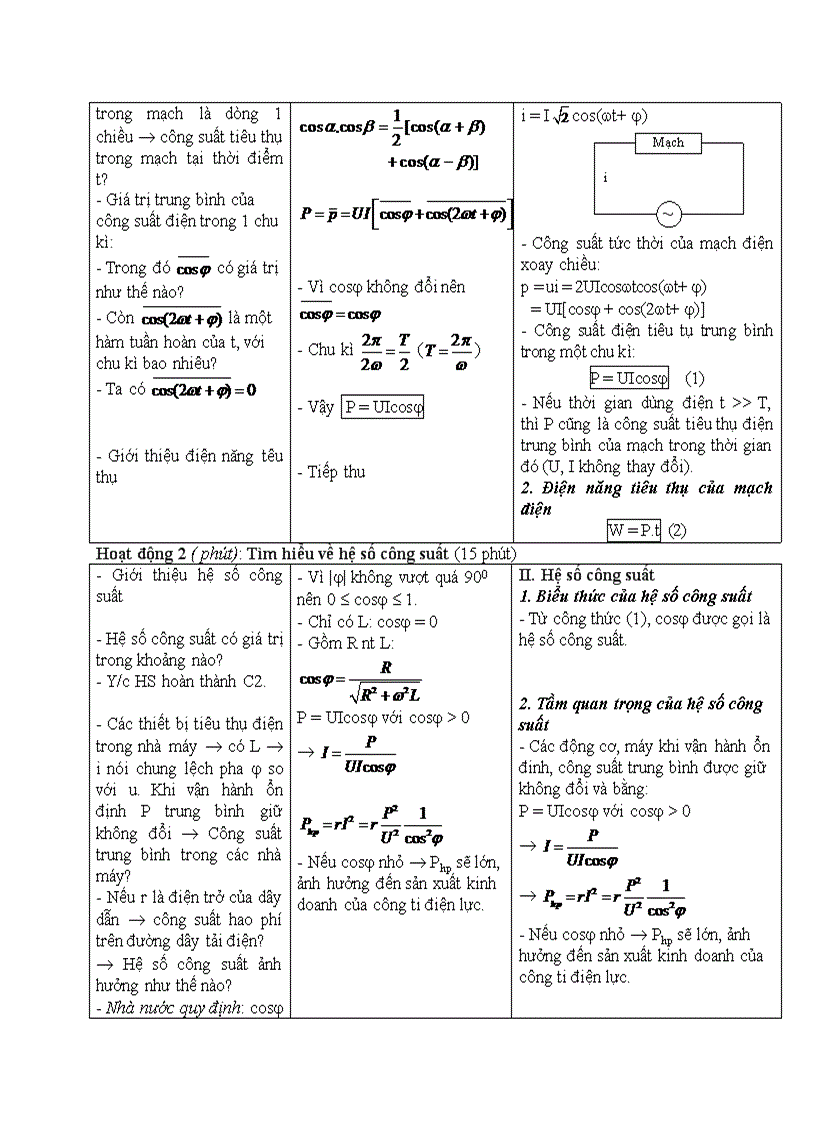 image for page Vật lý CÔNG SUẤT TIÊU THỤ ĐIỆN CỦA MẠCH ĐIỆN XOAY CHIỀU HỆ SỐ CÔNG SUẤT