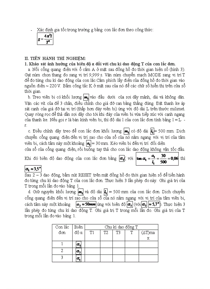 image for page Vật lý Thực hành KHẢO SÁT VÀ ĐO CHU KÌ DAO ĐỘNG CỦA CON LẮC ĐƠN