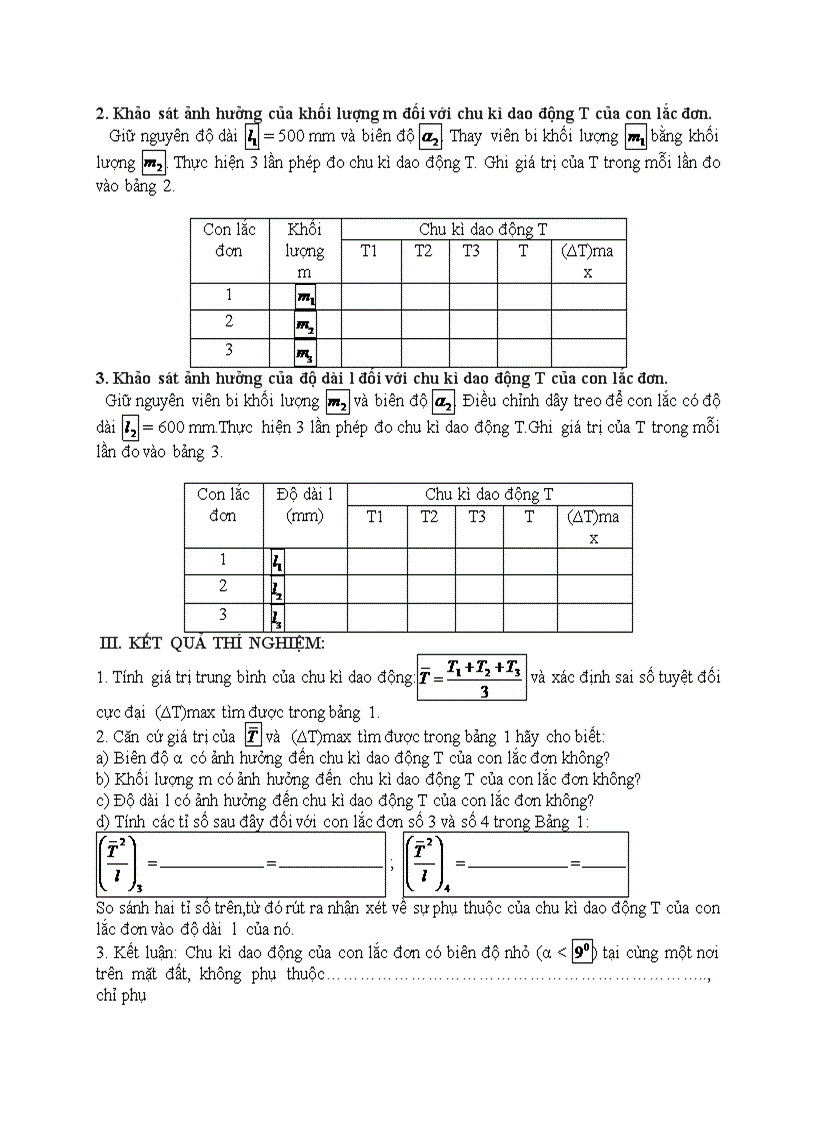 image for page Vật lý Thực hành KHẢO SÁT VÀ ĐO CHU KÌ DAO ĐỘNG CỦA CON LẮC ĐƠN