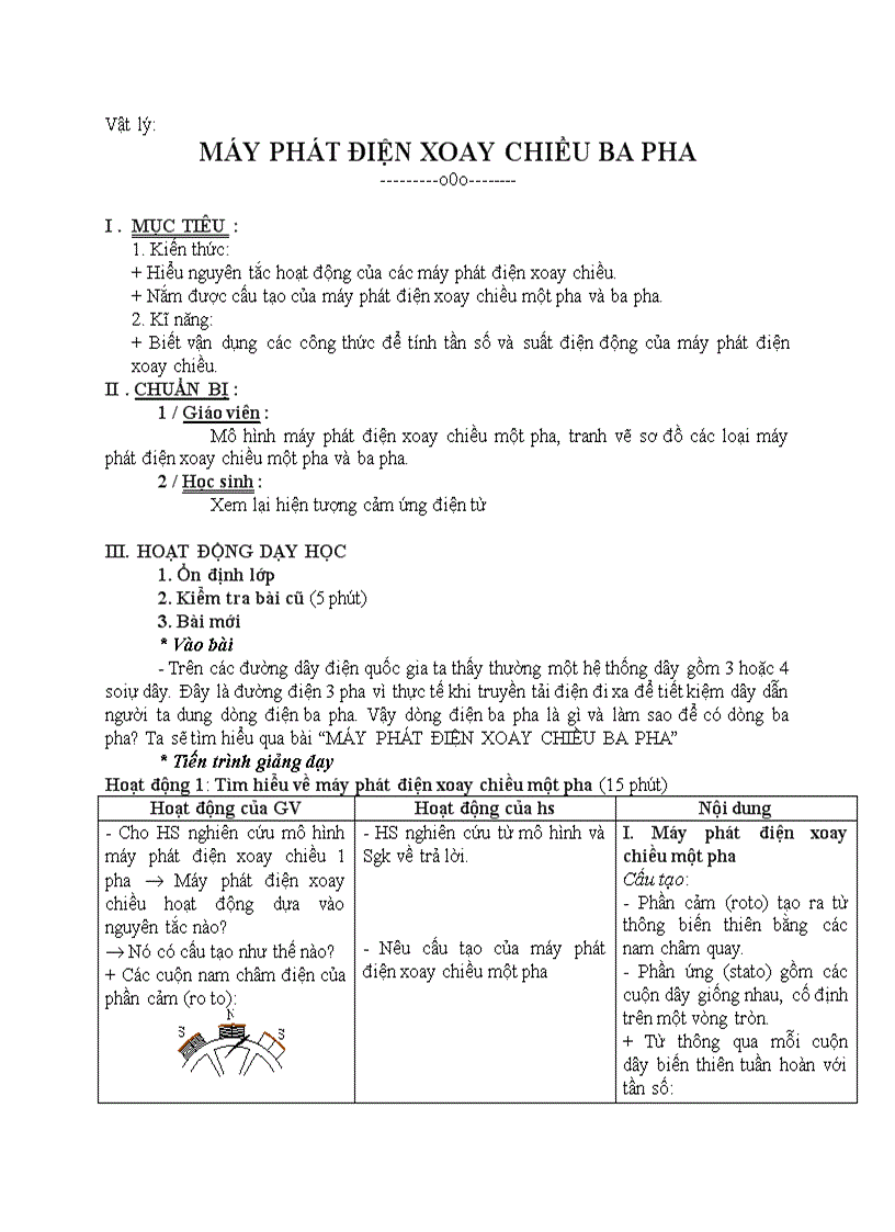 image for page Vật lý MÁY PHÁT ĐIỆN XOAY CHIỀU BA PHA