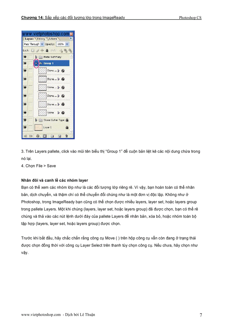 image for page Sắp xếp các đối tượng lớp trong ImageReady