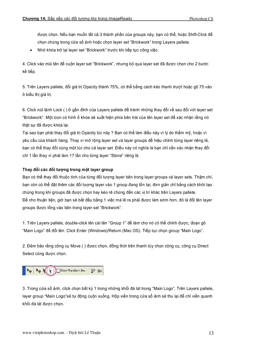 image for page Sắp xếp các đối tượng lớp trong ImageReady