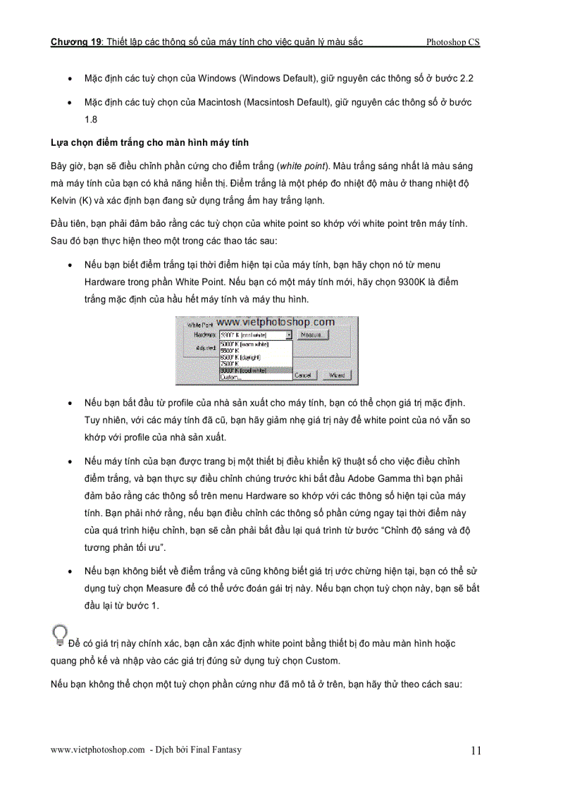 image for page Thiết lập các thông số của máy tính cho việc quản lý màu sắc