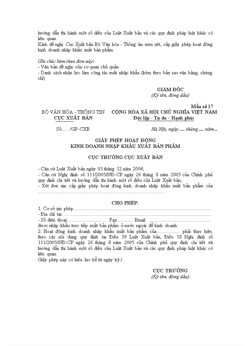 image for page 17 mẫu giấy phép đơn xin phép giấy xác nhận đăng ký tờ khai nộp lưu chiểu sử dụng trong hoạt động xuất bản