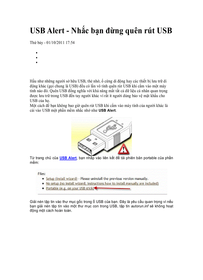 image for page USB Alert Nhắc bạn đừng quên rút USB