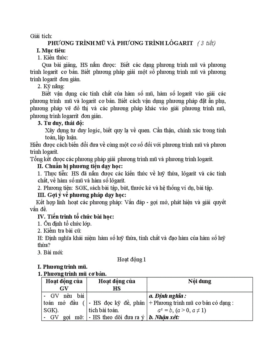 image for page Giải tích PHƯƠNG TRÌNH MŨ VÀ PHƯƠNG TRÌNH LÔGARIT