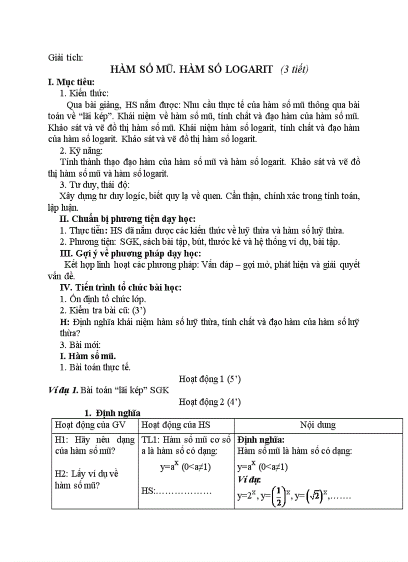 image for page Giải tích HÀM SỐ MŨ HÀM SỐ LOGARIT