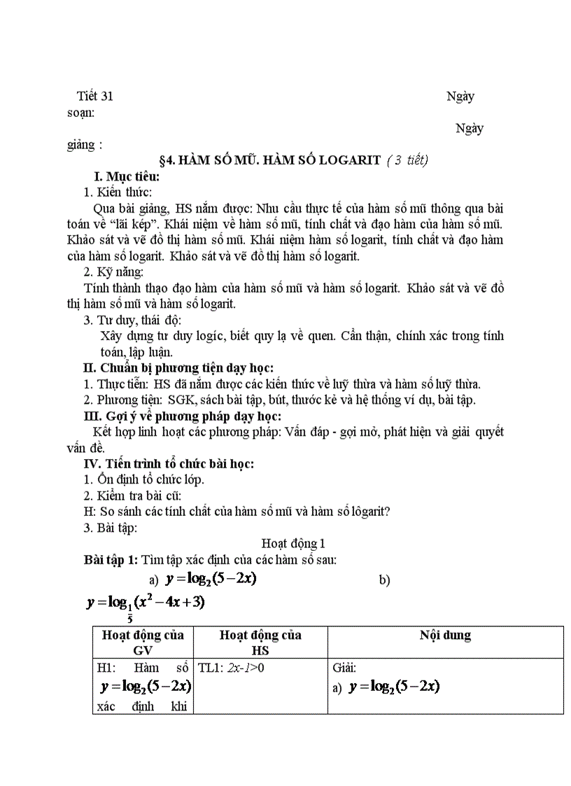 image for page Giải tích HÀM SỐ MŨ HÀM SỐ LOGARIT