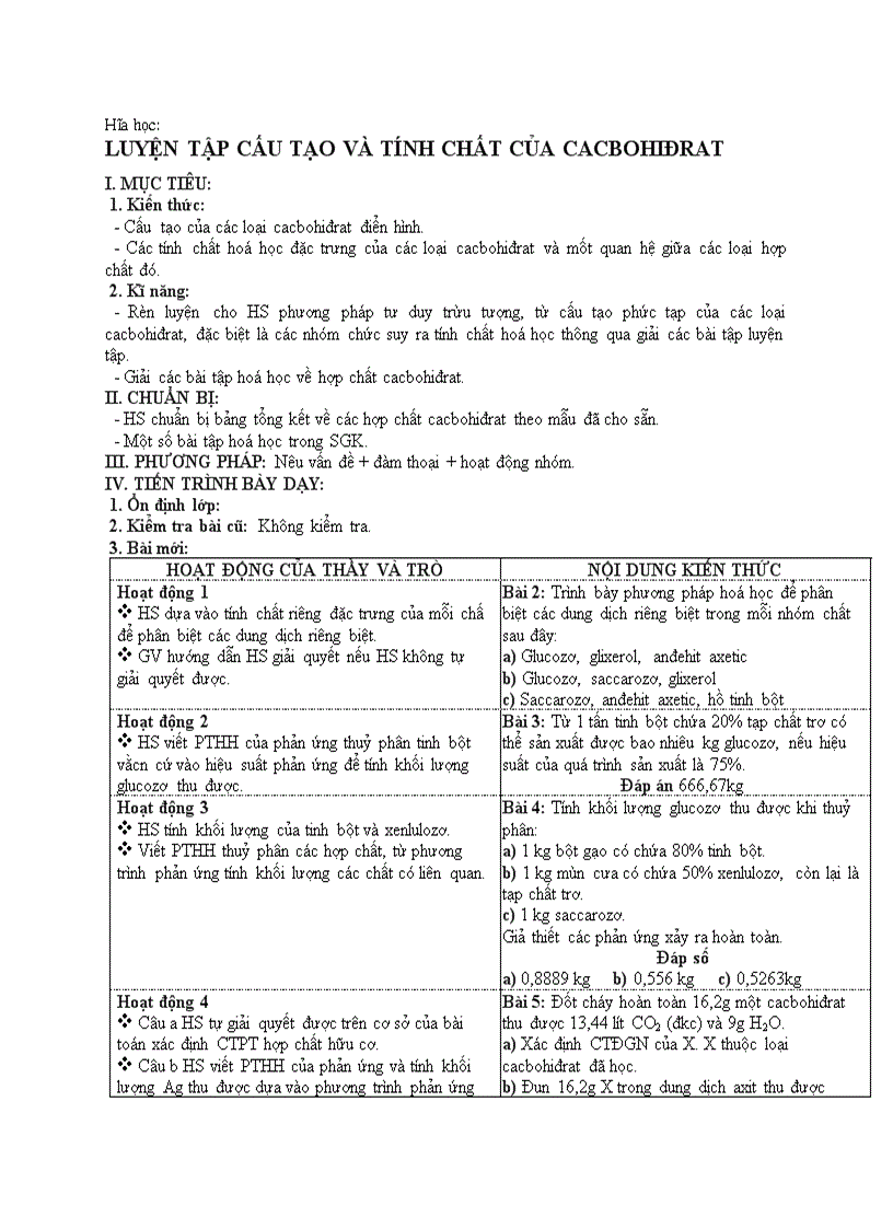 image for page Hóa học LUYỆN TẬP CẤU TẠO VÀ TÍNH CHẤT CỦA CACBOHIĐRAT