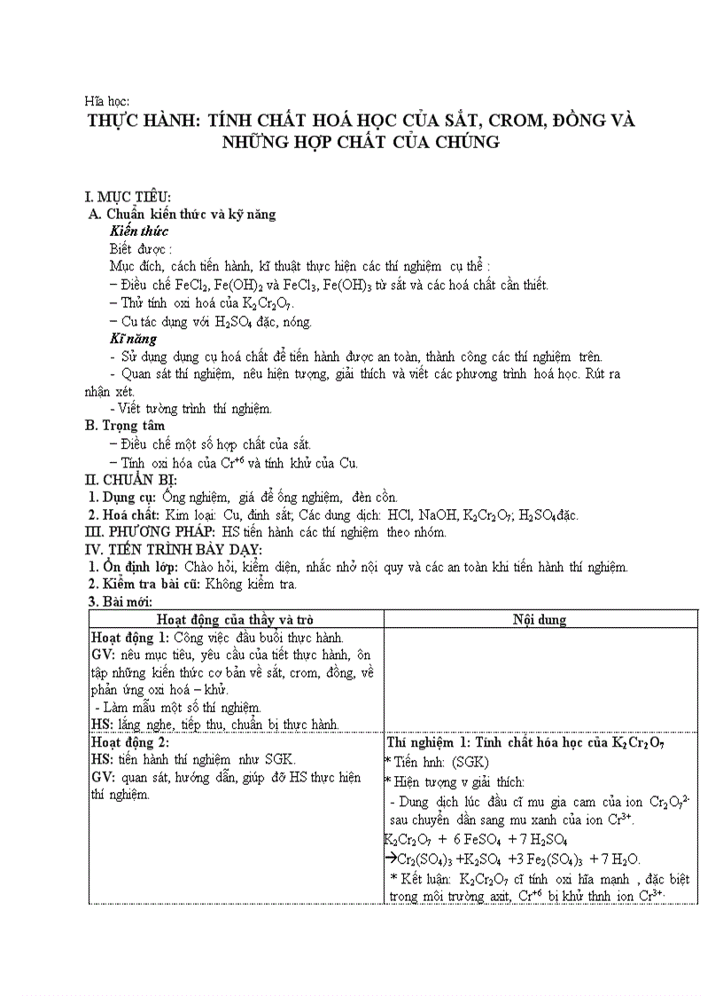 image for page Hóa học THỰC HÀNH TÍNH CHẤT HOÁ HỌC CỦA SẮT CROM ĐỒNG VÀ NHỮNG HỢP CHẤT CỦA CHÚNG