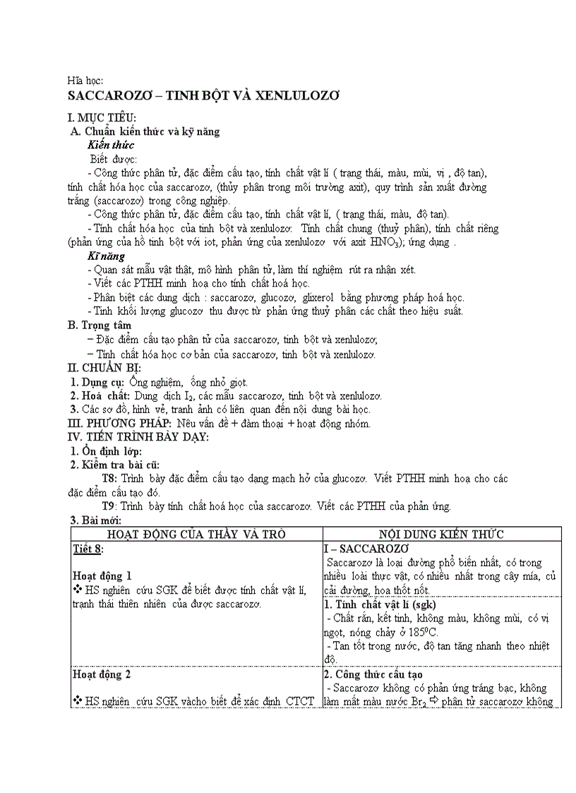 image for page Hóa học SACCAROZƠ TINH BỘT VÀ XENLULOZƠ