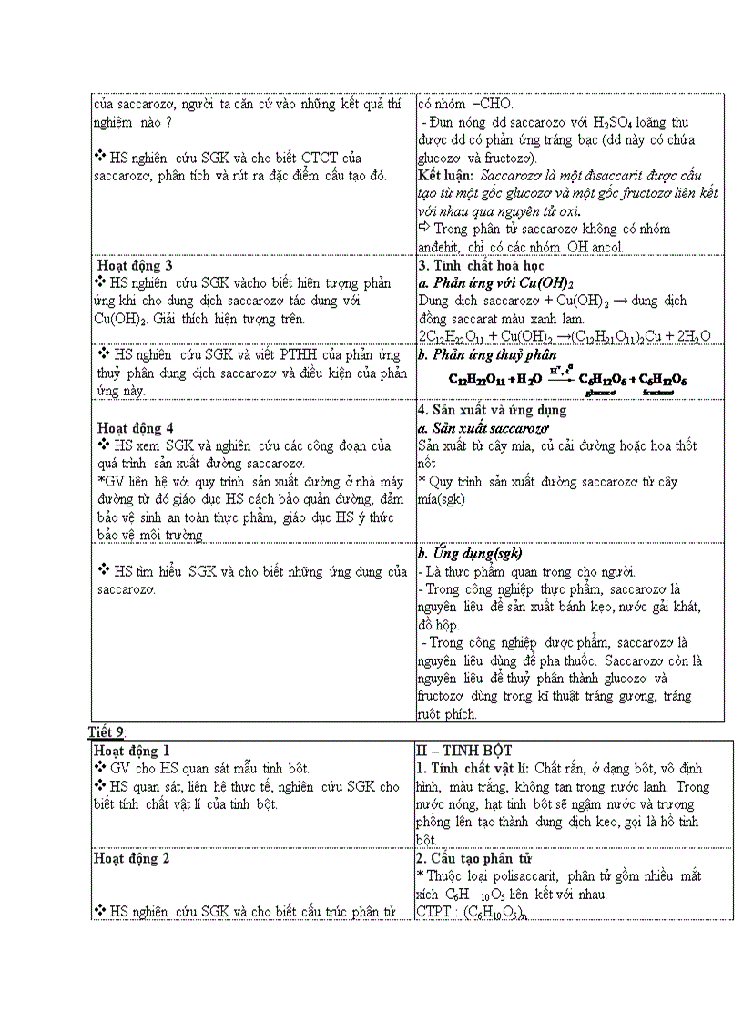 image for page Hóa học SACCAROZƠ TINH BỘT VÀ XENLULOZƠ